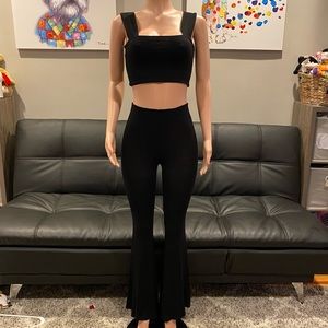 Two piece black high rise flare pant set